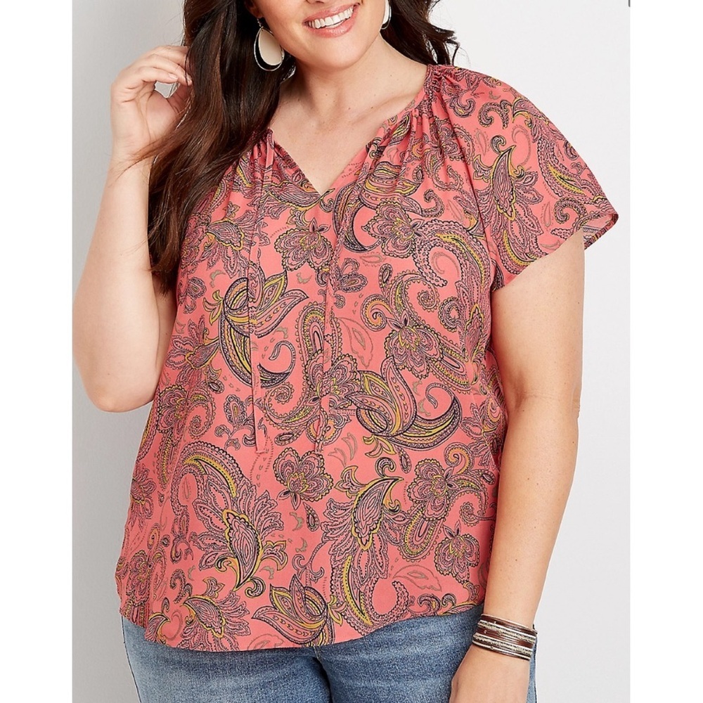 Maurices Plus Size Pink Paisley Flutter Sleeve Top